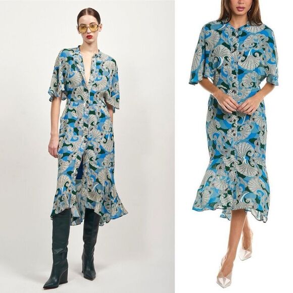 Equipment Dresses & Skirts - Équipement Femme Nicolette Swirl Print Flutter Sleeve Midi Dress Size 6 NWT